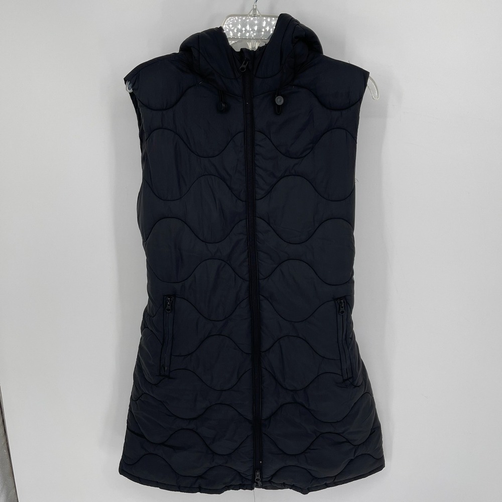 Swiss Tech Girl's Black Quilted Full Zip Hooded Winter Puffer Vest Size L 12-14